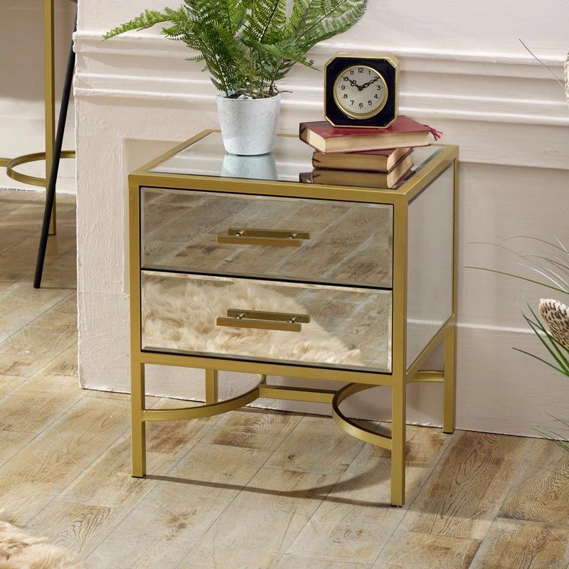 Image of Melody Maison Gold Mirrored Bedside / Occasional Table - Venus Range Metallic Gold