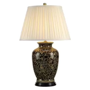 Image of Table Lamp Large Base Cream Double Pleat Shade Gold Black LED E27 60W