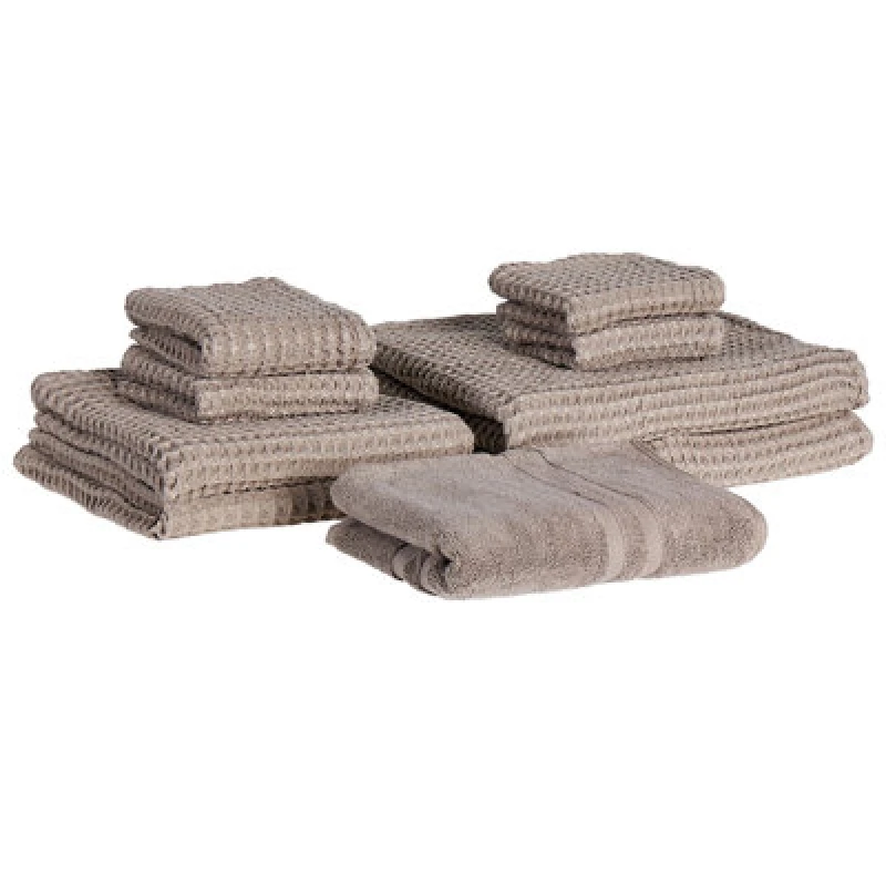 Image of Beliani Set Of 9 Towels Areora Cotton Taupe