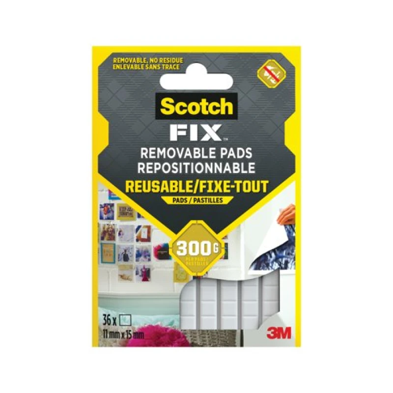 Image of Scotch Fix Removable Adhesive Pads Holds up to 300g 11mm x 15mm 36 EXR66660MM