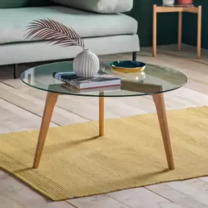 Image of Brea Round Coffee Table, Glass Light Wood