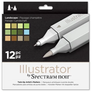 image of Spectrum Noir Illustrator Dual Tip Brush Marker Pen Set Landscape Set of 12