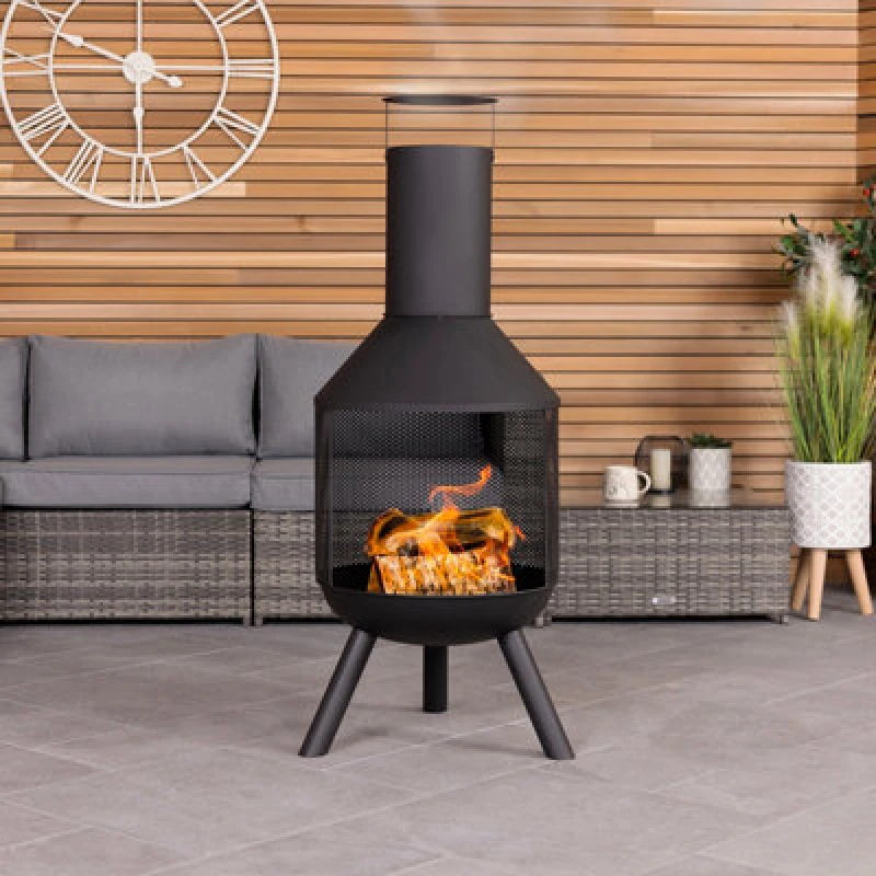 Image of Charles Bentley 44.5cm Round Black Powder Coated Steel Chimenea Black One Size