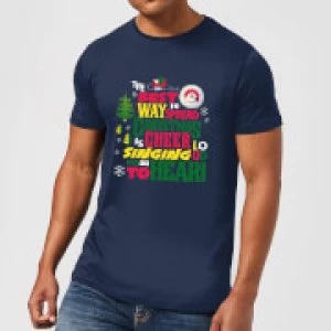 Image of Elf Christmas Cheer Mens Christmas T-Shirt - Navy - L