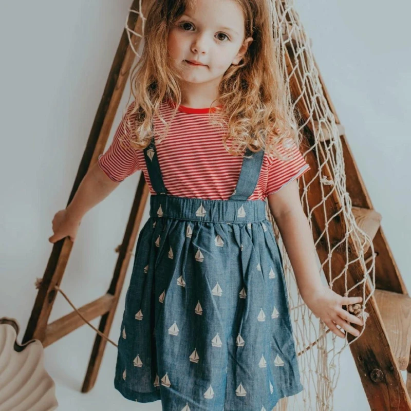 Image of Lilly + Sid Girl's Ship Chambray Bracer Skirt in Black Size: 5-6 Years Black Female 5-6 Years
