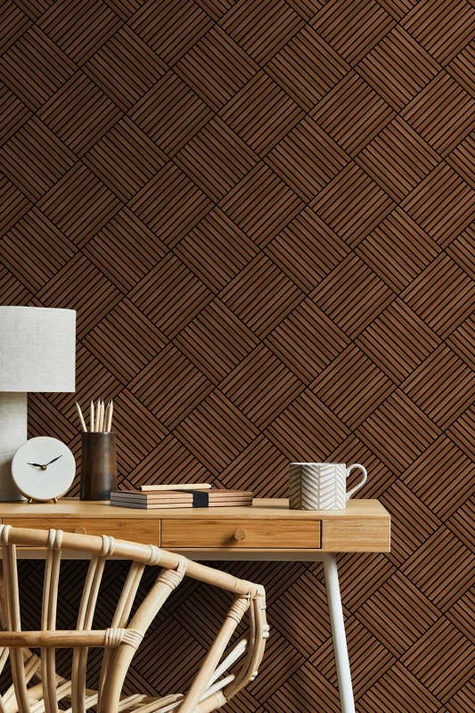 Image of Hoopla Walls Diamond Slat Small- Walnut (10M Wallpaper)