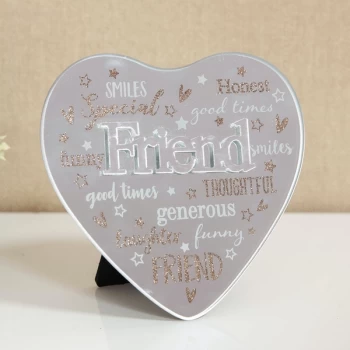 Image of Mirror Heart Plaque with 3D Title - Friend