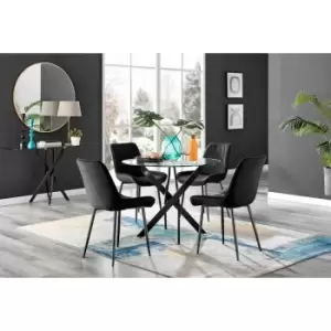 Image of Furniture Box Novara Black Leg Round Glass Dining Table and 4 Black Pesaro Black Leg Chairs