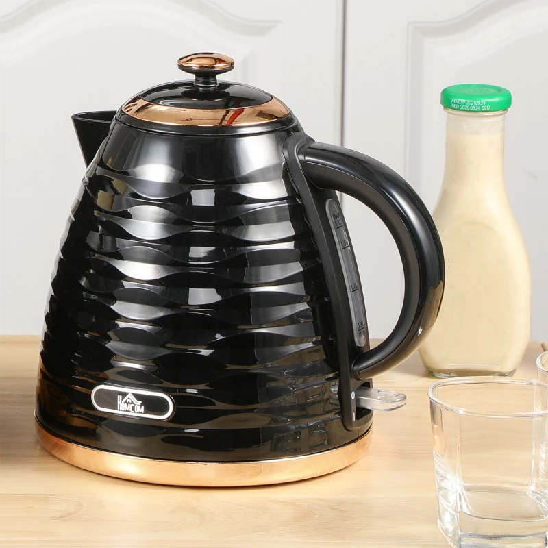 Image of HOMCOM Electric Kettle, Fast Boil, 1.7L, 3kW, Swivel, Black Ripple, Black 800-207V70BK