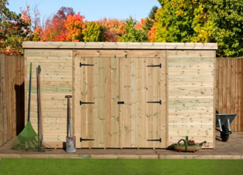 Image of Empire Sheds Empire 5000 Pent 10X3 Pressure Treated Tongue And Groove Wooden Garden Shed Double Door Centre (10' X 3' / 10ft X 3ft) (10X3)