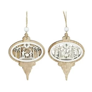 Image of Wooden Nativity Hanging Decorations (Set of 2)