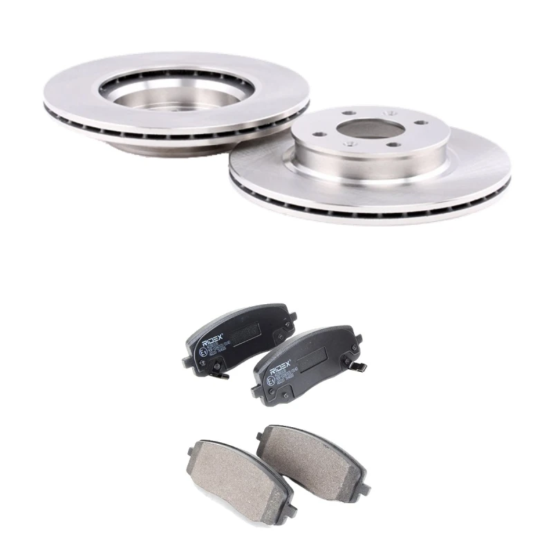 Image of RIDEX 3405B2724 Brake disc and pads set Front Axle, Brake Disc Type: internally vented, with acoustic wear warning Brake Set,disc brakes (3405)