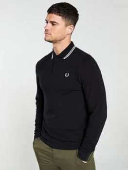 Image of Fred Perry Long Sleeved Twin Tipped Polo Shirt - Black Size M Men