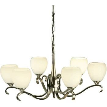 Image of Interiors 1900 Lighting - Interiors Columbia Nickel - 6 Light Multi Arm Ceiling Pendant Chandelier Polished Nickel, Matt Opal Glass, E14