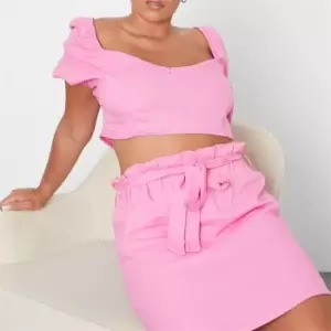 Image of I Saw It First Plus Size Linen Look Paper Bag Mini Skirt - Pink