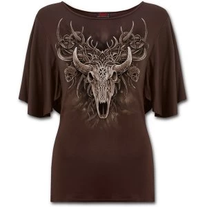 Image of Horned Spirit Womens 3XL Boat Neck Bat Sleeve Top - Chocolate Brown