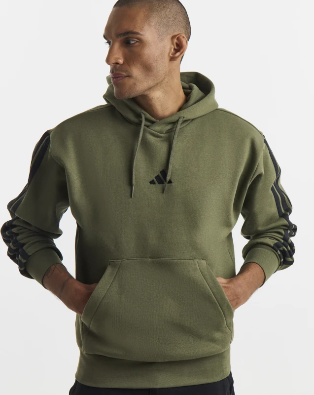 Image of Adidas adidas 3 Stripes Fleece Hoodie Olive - adidas - Size: XL44/48 Olive Male XL44/48 DS10904