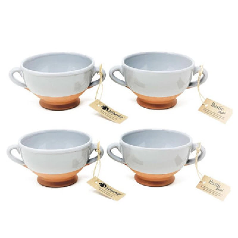 Image of Verano Spanish Ceramics Rustic Pastel Half Dipped Terracotta Kitchen Dining Set Of 4 Soup Bowls Grey (Diam) 14.5Cm