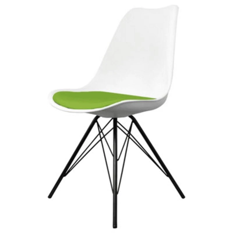 Image of Fusion Living Soho Plastic Dining Chair With Black Metal Legs White & Green FL1770