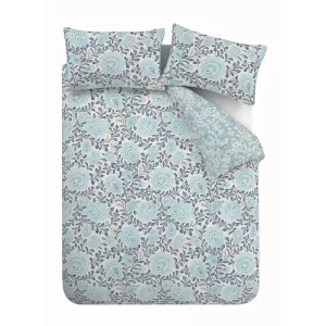 image of Pineapple Elephant Cabana Teal 100% Cotton Reversible Duvet Cover and Pillowcase Set Teal (Blue)