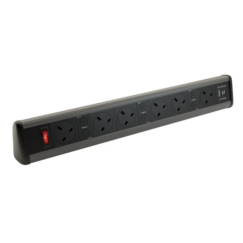 Image of POWERDATA P-PACK DESK BLACK 6X POWER - USB A & C - MS