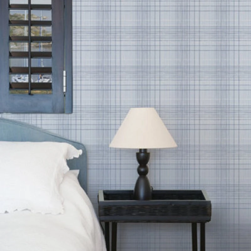 Image of Galerie Deauville 2 Sky Blue Navy Blue White Nautical Sea Plaid Smooth Wallpaper