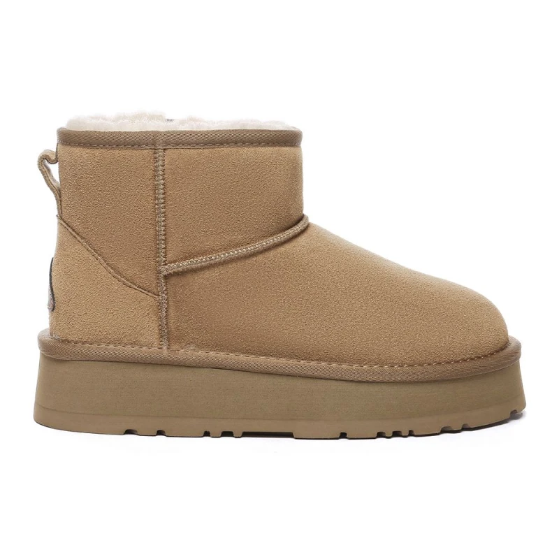 Image of EverAu Australia Womens Real Wool Dusky Leather Platform Short Boots with Rubber + EVA Sole in Gold Size: 9 Gold Female 9
