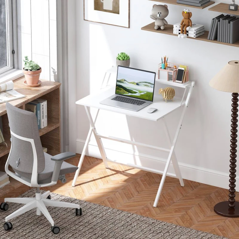 Image of HOMCOM 81.5cm Folding Computer Desk for Small Spaces Bedroom, White Size: Large White Unisex Large
