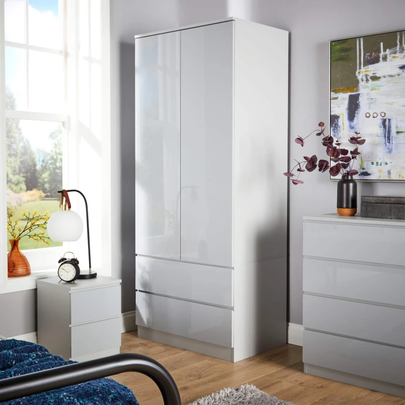 Image of Home Source Lugano 2 Door 2 Drawer Wardrobe Grey