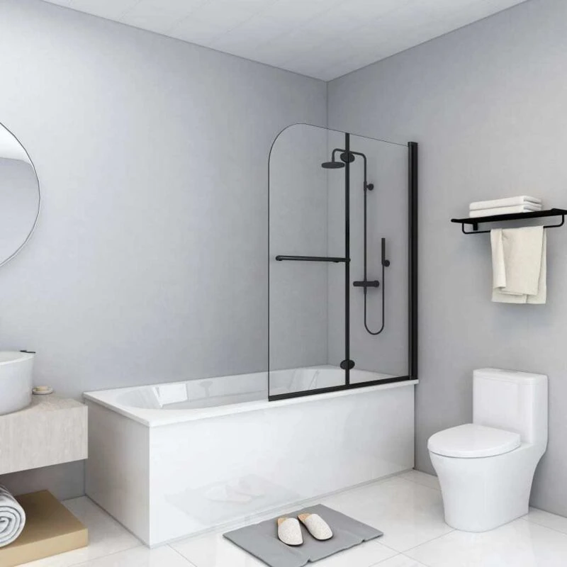 Image of VIDAXL Folding Shower Enclosure 2 Panels ESG 95x140cm Black vidaXL 8720286047903
