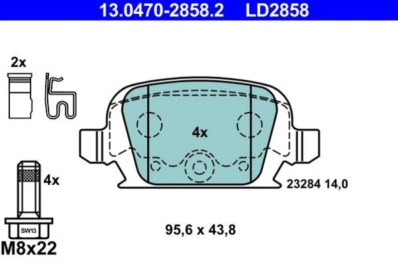 Image of ATE 13.0470-2858.2 Brake pad set with acoustic wear warning, with brake caliper screws Brake Pad Set,disc brake (402)