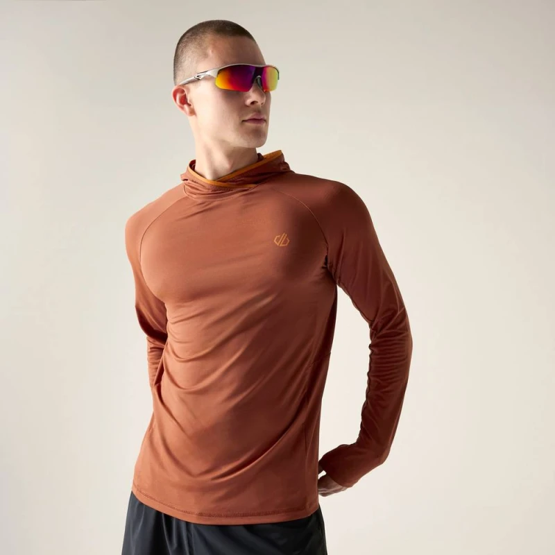 Image of Dare 2b Mens Sprint City Running Hooded Midlayer in Burnt Orange Size: Small Burnt Orange Male S