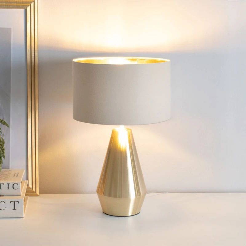 Image of ValueLights ValueLights Jax Gold Dimmable Touch Table Lamp with Fabric Drum & Gold Inner Lamp Shade in Natural Natural One Size Unisex 5059406060274