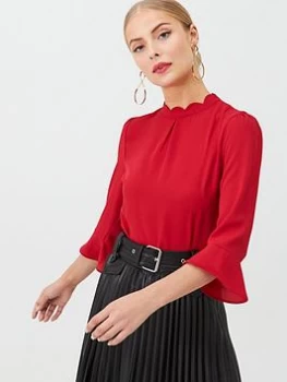 Image of Oasis Scallop Flute Sleeve Top - Red, Size 16, Women