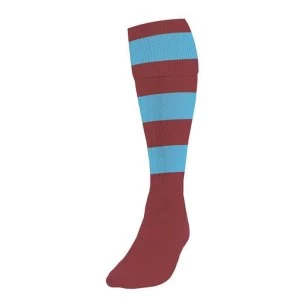 Image of Precision Hooped Football Socks Large Boys Maroon/Sky
