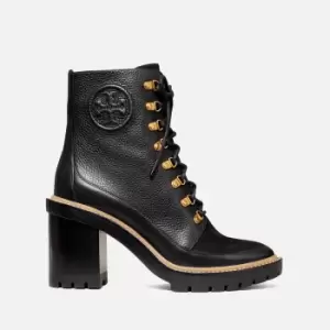 Image of Tory Burch Womens Miller Lug Sole Leather Heeled Boots - Perfect Black - UK 7
