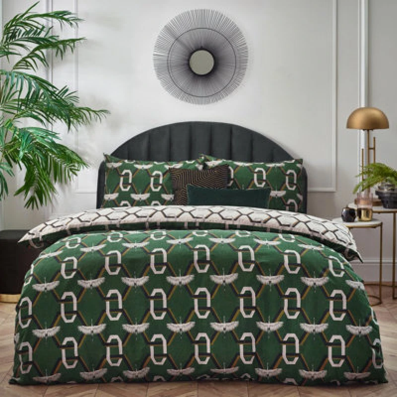 Image of Furn. Avalon Geometric Reversible Duvet Cover Set, Super King, Green