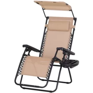 image of Outsunny Steel Frame Zero Gravity Outdoor Garden Deck Chair w/ Canopy Beige