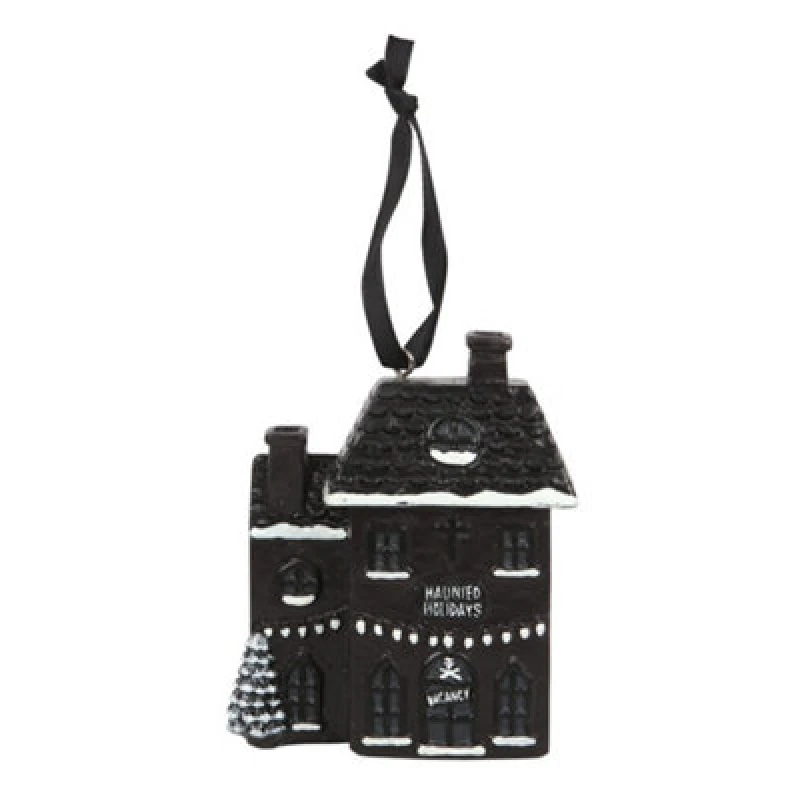 Image of Something Different Something Different Haunted Holiday Resin House Christmas Dration in Black One Size Unisex 5063107606761