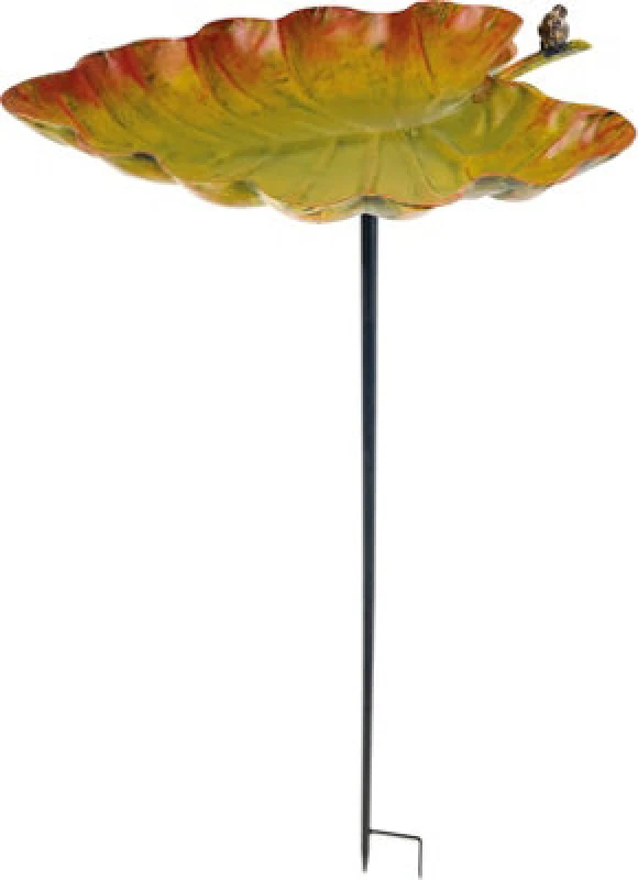 Image of Netagon Outdoor Garden Free Standing Weatherproof Leaf Design Bird Bath & Feeder