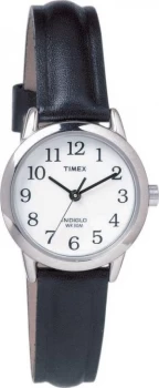 image of Timex Ladies White Dial Black Leather Strap Watch