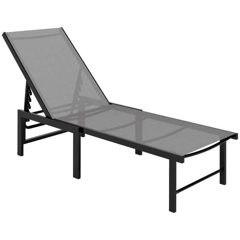 Image of Outsunny Sun Lounger, 5-Level Reclining Sunbed, Grey Grey