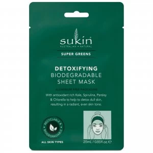 image of Sukin Super Greens Detoxifying Sheet Mask Sachet 200ml (Pack of 8)