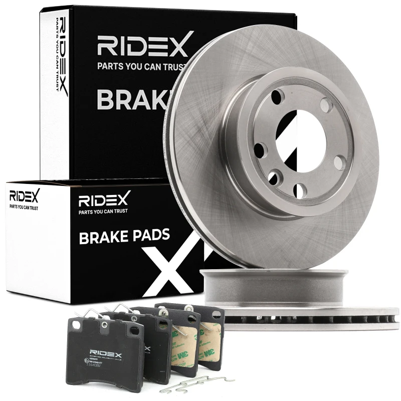Image of RIDEX 3405B0485 Brake disc and pads set Front Axle, Brake Disc Type: Vented, excl. wear warning contact Brake Set,disc brakes (3405)