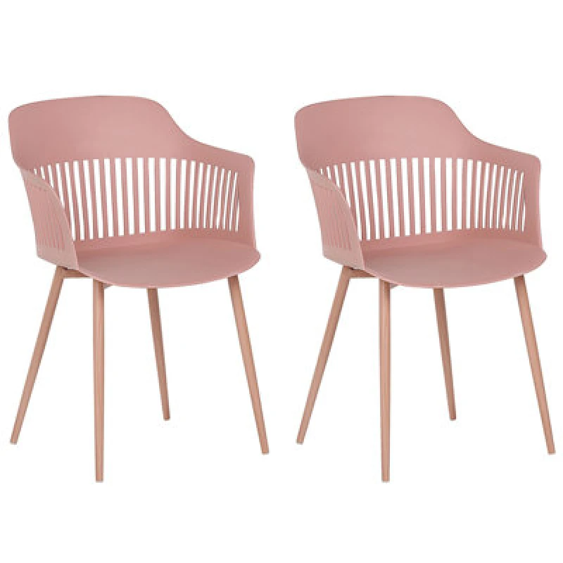 Image of Beliani Set Of 2 Dining Chairs Bereca Pink