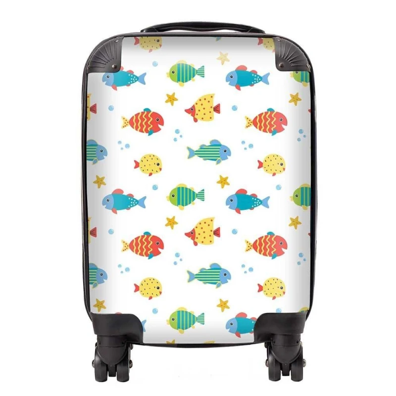 Image of Warren Reed - Designer Swimming Fish Suitcase in Blue Size: Small Blue Unisex Small