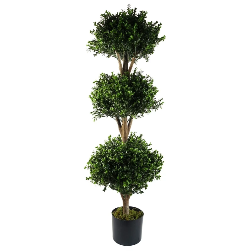 Image of Leaf 120cm Buxus Triple Ball Artificial Tree UV Resistant Outdoor Green unisex
