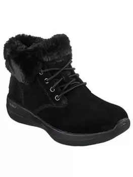 Image of Skechers Go Walk Stability Lace Up Chugga Ankle Boots, Black, Size 4, Women