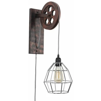 image of Industrial Metal Rise & Fall Wheel Wall Light with Angus Shade - Chrome