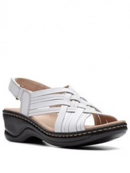 Image of Clarks Lexi Carmen Leather Low Wedge Sandal - White Leather, Size 4, Women